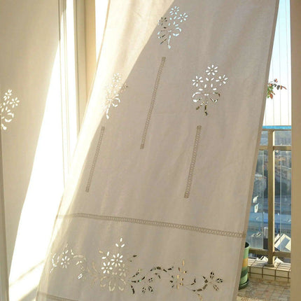 Cotton Kitchen Curtain with Hollow Design and Fun Tassel Trim - 01 panel