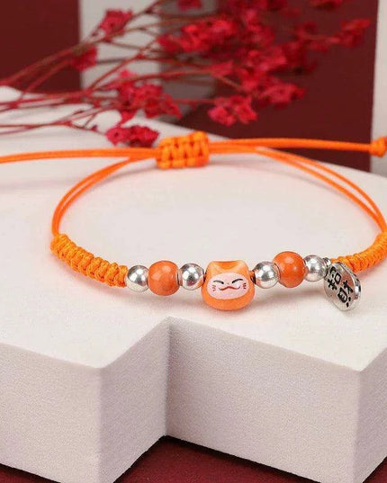 Fortune Bringer Lucky Cat Adjustable Bracelet - Handmade Red Accessory for Positive Energy