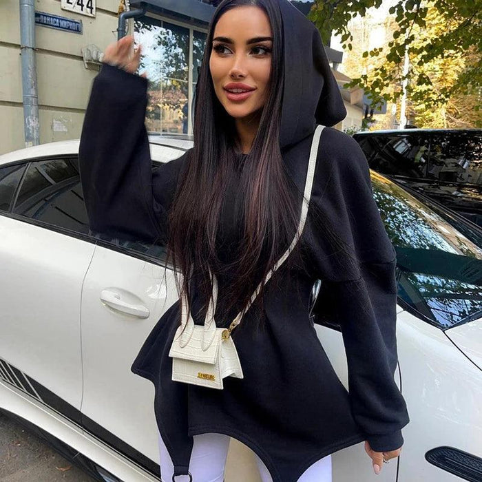Stylish White Hooded Bodycon Mini Dress with Trendy Waist Tie for Spring