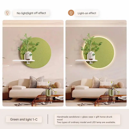 Mural Lamp Store 3D Luminous Green Plant Sandstone Painting for Living