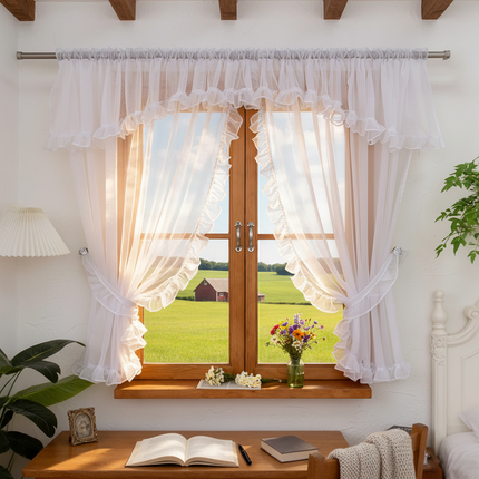 European Minimalist White Sheer Curtain — Pleated Tape, 2 Sizes
