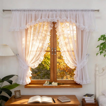 European Minimalist White Sheer Curtain — Pleated Tape, 2 Sizes