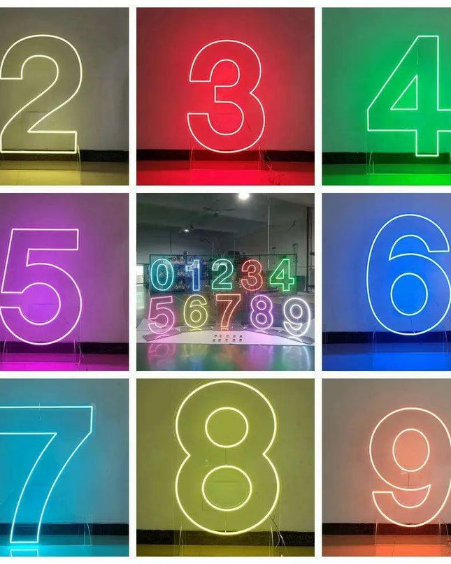 Customizable Neon LED Number Sign Set - Illuminated Decor for Events and Home