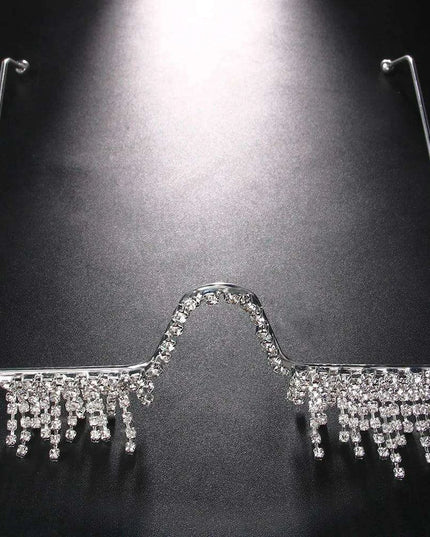 Glamorous Crystal Tassel Rhinestone Half Frame Glasses - Stylish Eyewear for Women