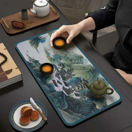 Tranquil Harmony Diatom Mud Tea Ceremony Mat - Elegant Absorbent Home Decor for Tea Aficionados