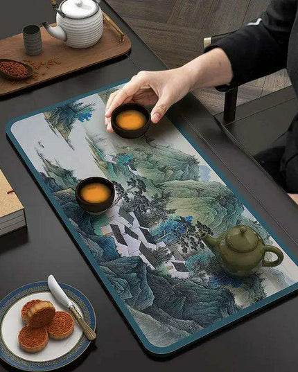 Tranquil Harmony Diatom Mud Tea Ceremony Mat - Elegant Absorbent Home Decor for Tea Aficionados