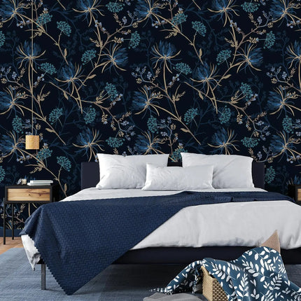 Très Elite Dark Dandelion Floral Peel and Stick Wallpaper - Removable,