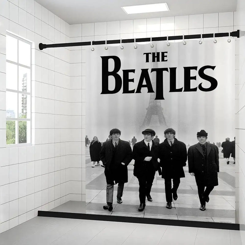 B-Beatles Rock Band Printed Shower Curtain with 12 Hooks