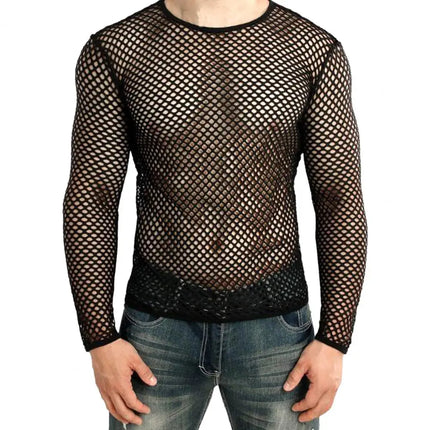 Men's Fishnet Open-Knit Tee — See-Through Short Sleeve, Loose Streetwear | Très Élite