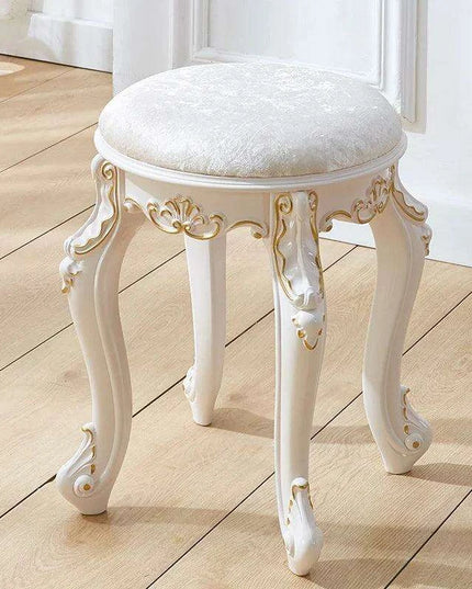 Elegant Silver White Leather Vanity Stool with European Flair