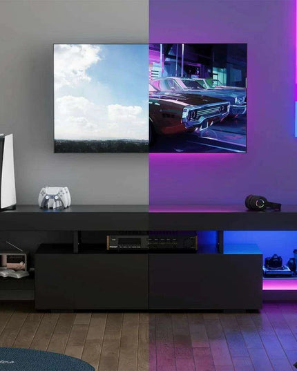 Sleek LED-Illuminated TV Stand with Glass Shelves and Storage, Fits TVs up to 70 Inches