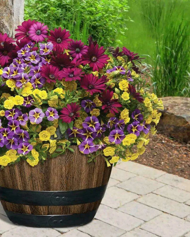 Vintage Charm 16-Inch Durable Resin Barrel Planter for Your Garden Oasis