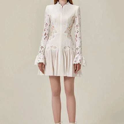 Embroidered Lace Evening Dress with Pleated Flare Sleeves for Women