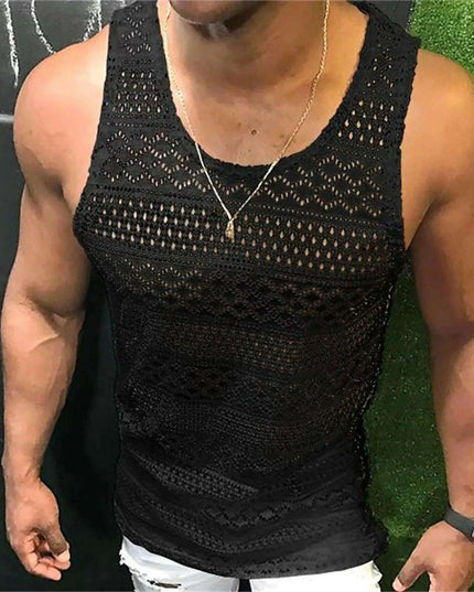Men's Summer Mesh Tank Top - Breathable Sleeveless Fitness Vest with See-Through Design