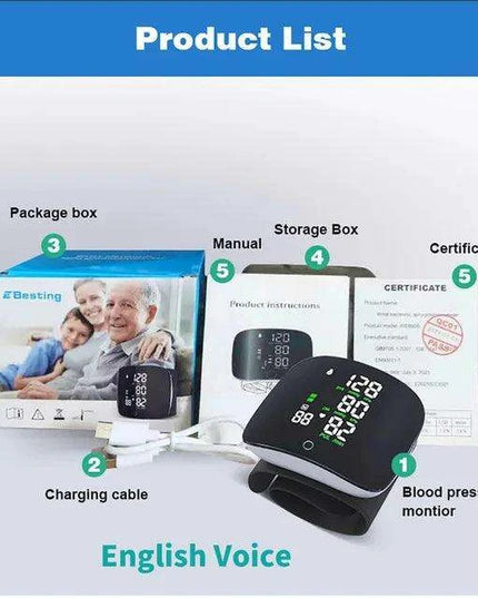 Rechargeable Smart Voice-Activated Blood Pressure Monitor with Touch Control