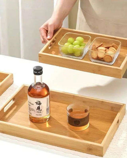 Japanese Bamboo Rectangular Serving Tray Set for Tea and Fruits - Elegant Design