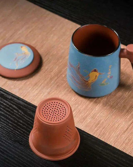 Sophisticated Purple Clay Travel Tea Mug Set with Infuser and Lid - 400ml for Office and Leisure