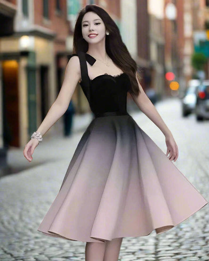 Chic Bowtie Halter Top and Pleated Ombre Skirt Summer Party Dress