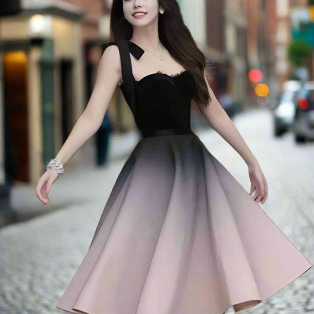 Chic Bowtie Halter Top and Pleated Ombre Skirt Summer Party Dress