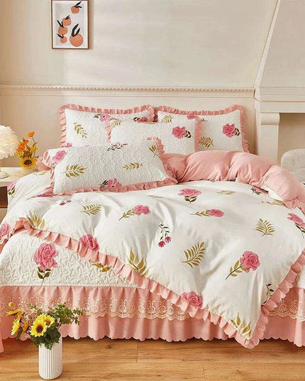 Chic Floral Ruffle Queen Bedding Set
