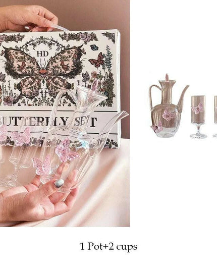 Delightful Pink Butterfly Glass Tea Set - The Ultimate Gift for Romantic Tea Lovers