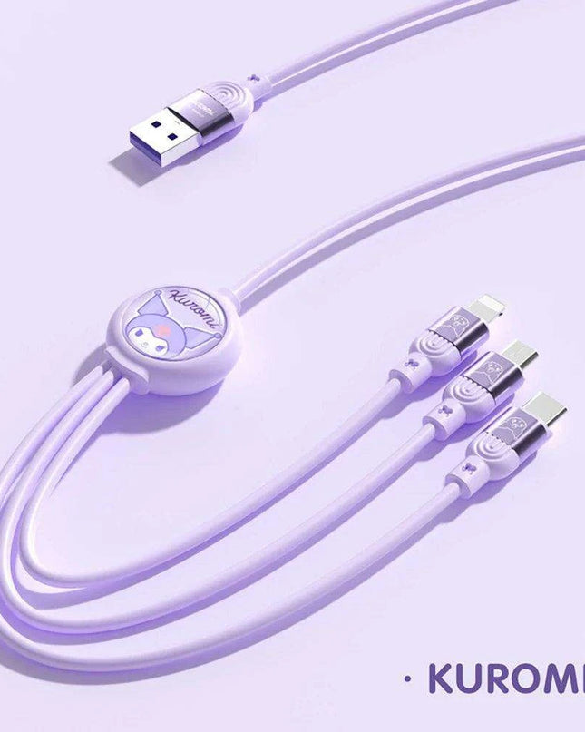Sanrio Kuromi & Friends 3-In-1 Charging Cable - Adorable Anime Characters USB Cord for Huawei, iPhone, Xiaomi - Durable & Perfect for Gifting