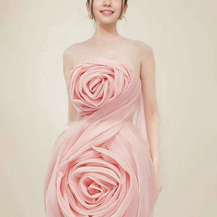 3D Floral Strapless Mini A-line Dress for Women – Slim Waist