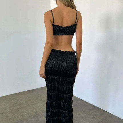 Strapless Crop Top and Flowing Maxi Skirt Duo - Sophisticated Evening Wear Set