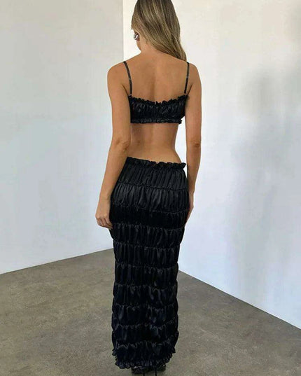 Strapless Crop Top and Flowing Maxi Skirt Duo - Sophisticated Evening Wear Set