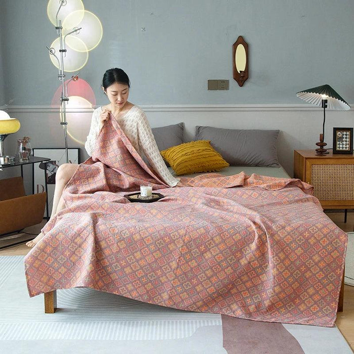 Dreamy Cotton Jacquard Blanket Set - Perfect All-Season Comfort and Style