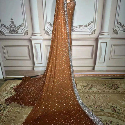 Glamorous Dubai-Inspired Rhinestone Cape Gown for Women