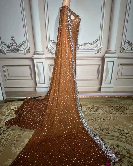Glamorous Dubai-Inspired Rhinestone Cape Gown for Women