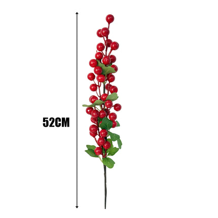 52cm Christmas Red Holly Berries Branch with Green Leaves Fake Berry DIY Garland Xmas Tree Ornaments Festival Party Home Decor 52cm-christmas-red-holly-berries-branch-with-green-leaves-fake-berry-diy-garland-xmas-tree-ornaments-festival-party-home-decor
