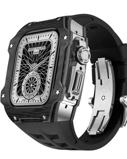 Transform Your Apple Watch Ultra 49mm with a Luxurious Carbon Fiber Case and Fluororubber Strap Set - Redefine Your Elegance!