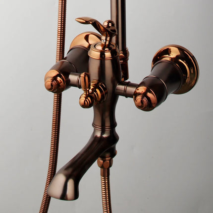 KEMAIDI Solid Brass Bathroom Shower Systerm Bathtub Mixer Rainfall Hand Shower & Spray Shower Facuet Rose Golden Shower Faucet kemaidi-solid-brass-bathroom-shower-systerm-bathtub-mixer-rainfall-hand-shower-spray-shower-facuet-rose-golden-shower-faucet