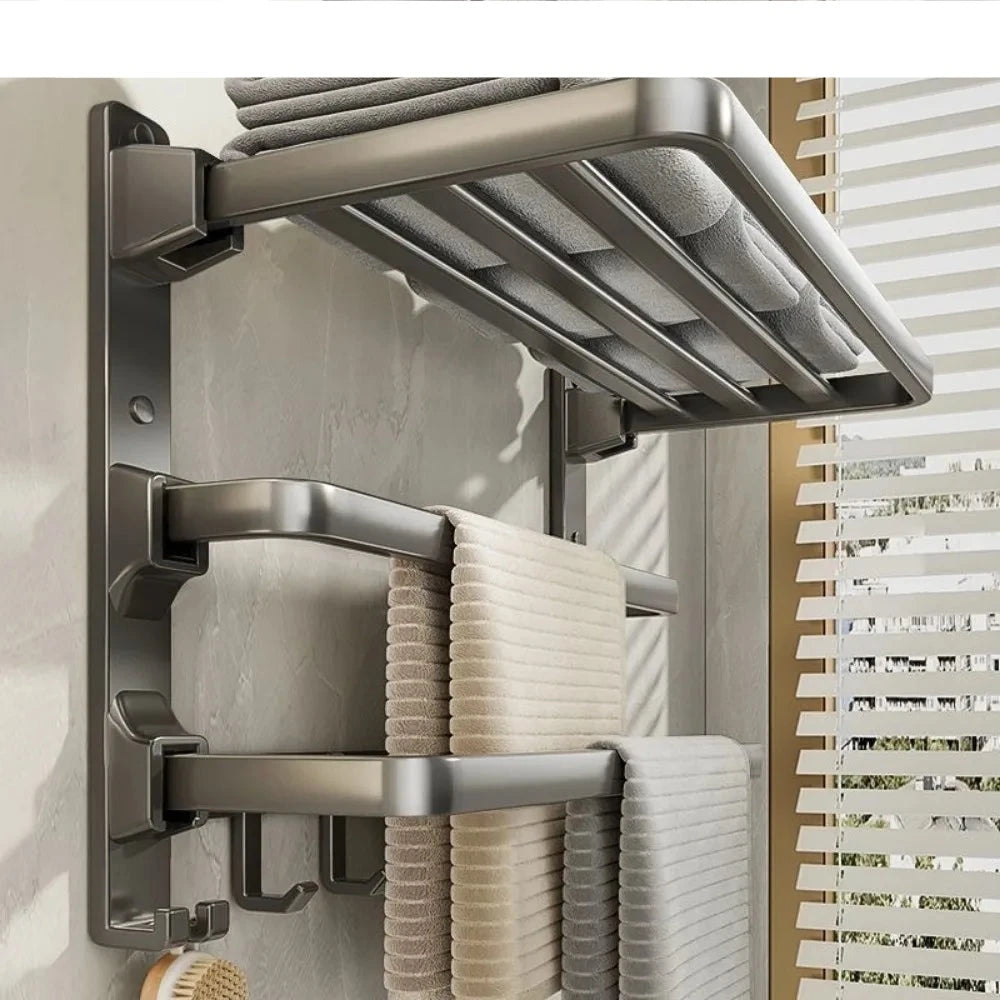 Gunmetal Gray Triple Folding Space Aluminum Bathroom Towel Rack