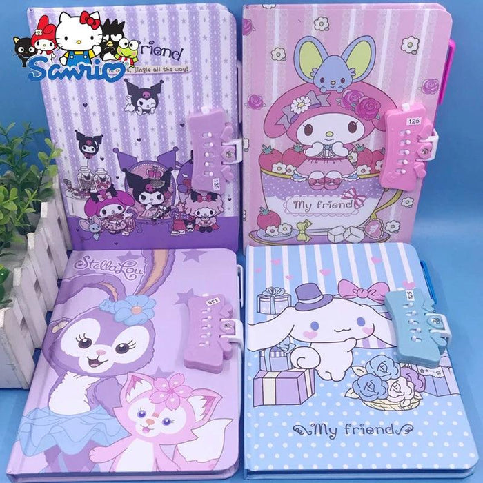 Adorable Sanrio Large Notebook Set with Password Lock & Stationery Kit for Imaginative Kids