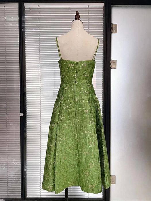 Green A-line Jacquard Slip Dress - Elegant Summer Ball Gown for Women