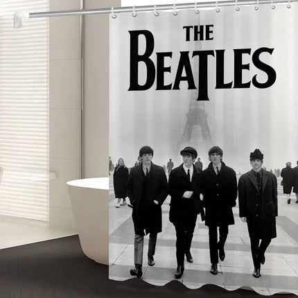 B-Beatles Rock Band Printed Shower Curtain with 12 Hooks