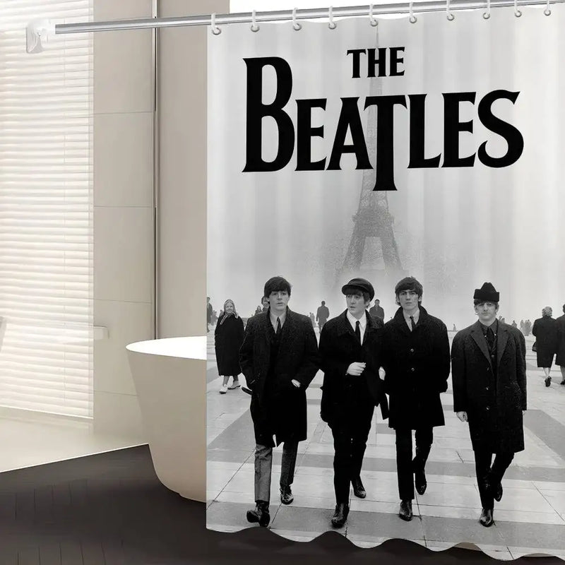 B-Beatles Rock Band Printed Shower Curtain with 12 Hooks