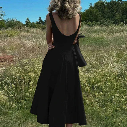 Sleeveless A-line Maxi Gown - Elegant Backless High Waist Dress