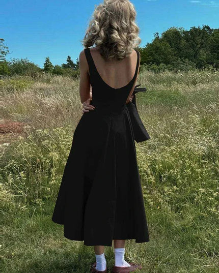 Sleeveless A-line Maxi Gown - Elegant Backless High Waist Dress