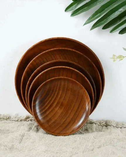 Elegant Acacia Wood Round Dinner Plates - 10.5-17.5cm Durable Solid Wood Serving Dish