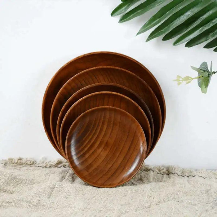 Elegant Acacia Wood Round Dinner Plates - 10.5-17.5cm Durable Solid Wood Serving Dish