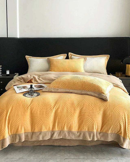 Opulent Grey Velvet Fleece Bedding Set with Luxurious 3D Embossed Duvet Cover and Pillowcases