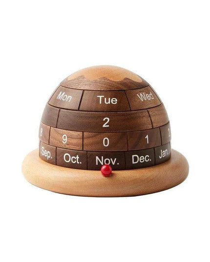 Artisan Black Walnut Planet Calendar Sculpture - Chic Accent for Home and Office