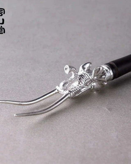 Elegant Japanese Copper Teapot Set with Silver Fork and Iron Stand