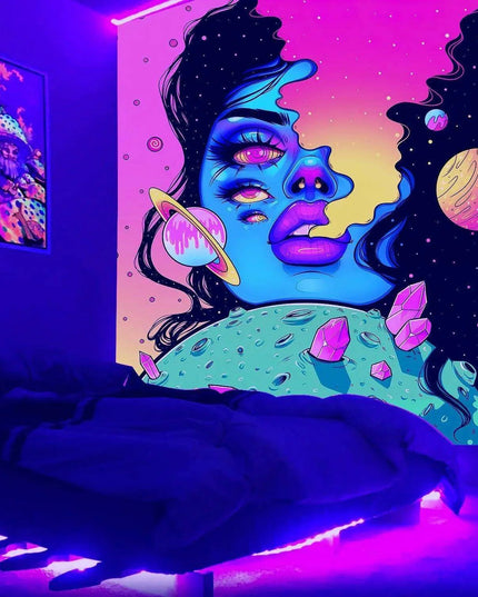 Neon Skull Tapestry Set - Eye-Catching UV Reactive Halloween Decor for Your Home