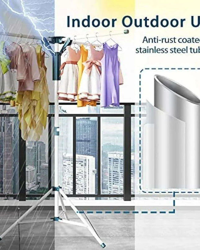 Adjustable Height Portable Tripod Clothes Drying Rack with Windproof Clips