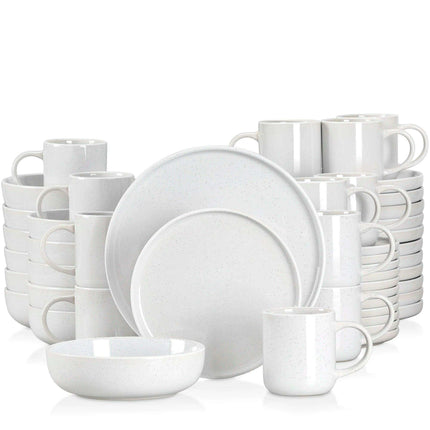 Apricot Elegance: Sesame Glazed Stoneware Dinnerware Set - 16/32/48 Piece Collection of Plates, Bowls, and Mugs